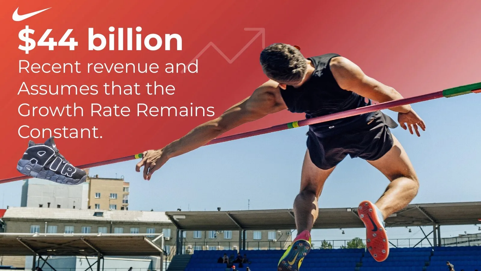 Revenue slide: a $44 billion figure over a high jumper clearing the bar